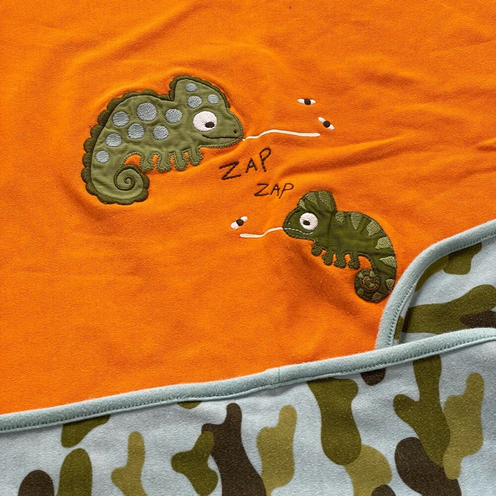 Vintage Gymboree Chameleon Lizard Baby Blanket Orange Zap Camouflage Blue Green
